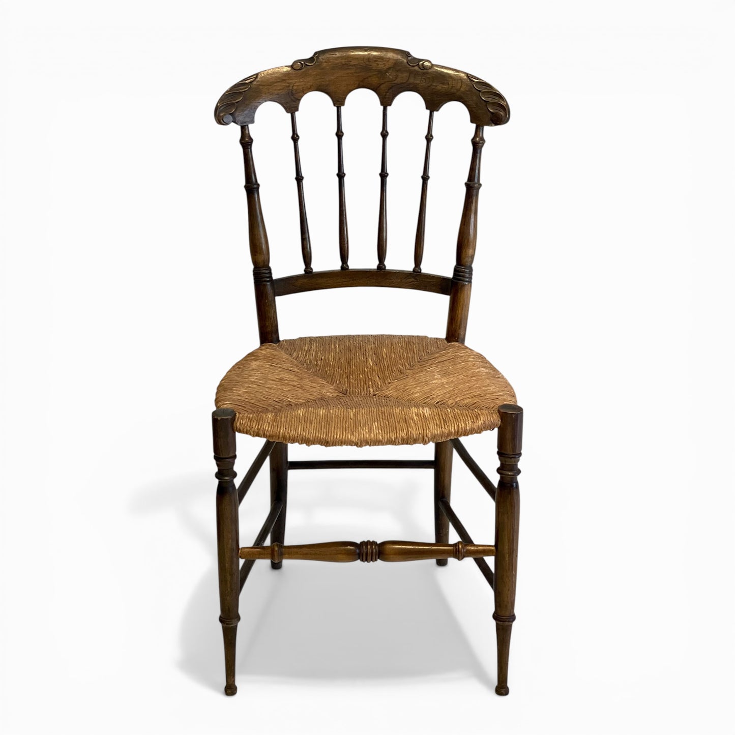 Antique Victorian spindle-back chair with rush seat