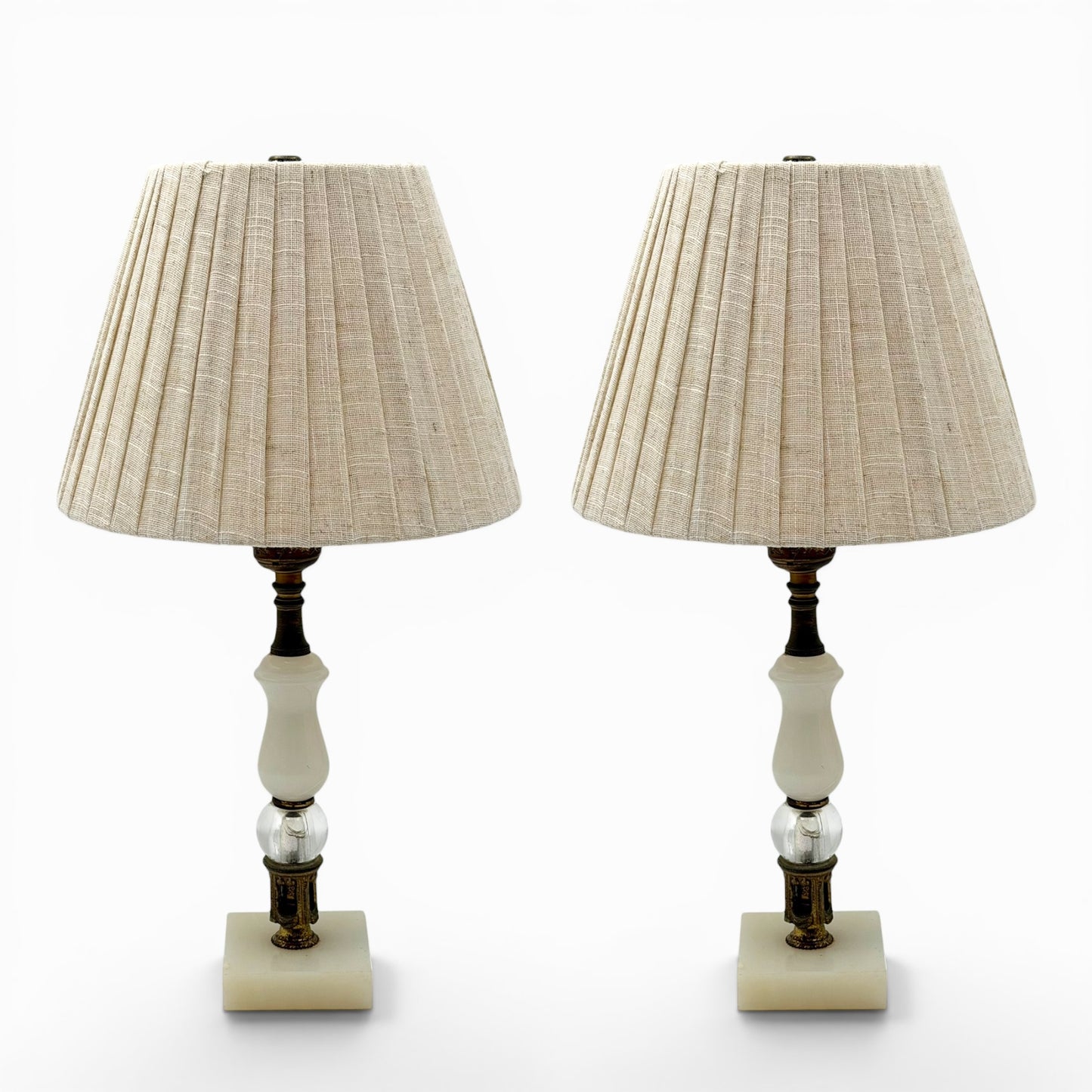 Pair of Vintage French table lamps with marble, albaster and glass accents