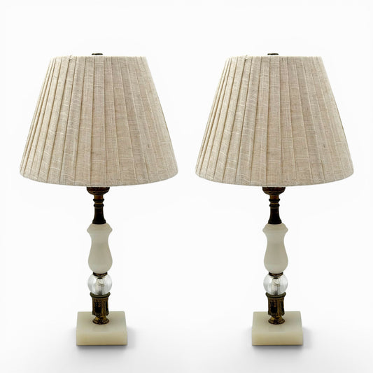 Pair of Vintage French table lamps with marble, albaster and glass accents
