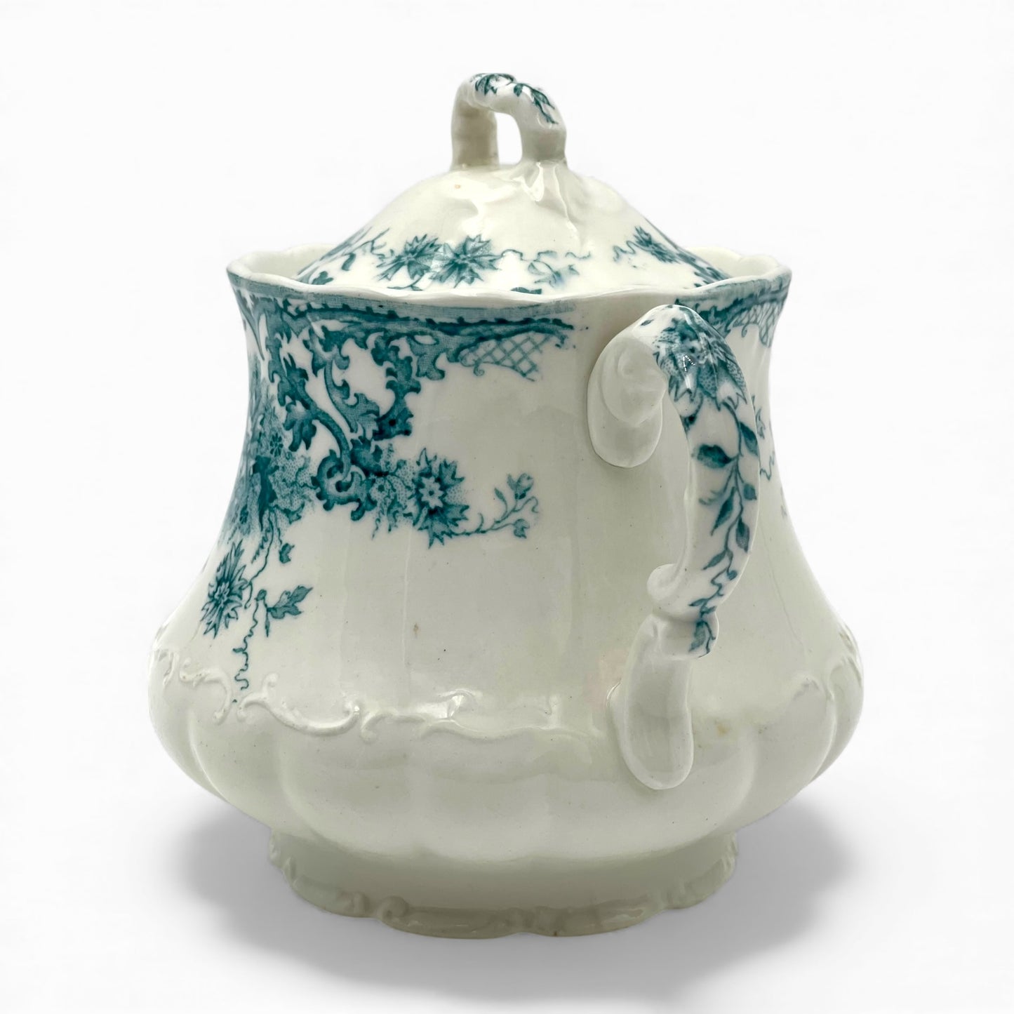 Antique ceramic transferware sugar bowl b&w