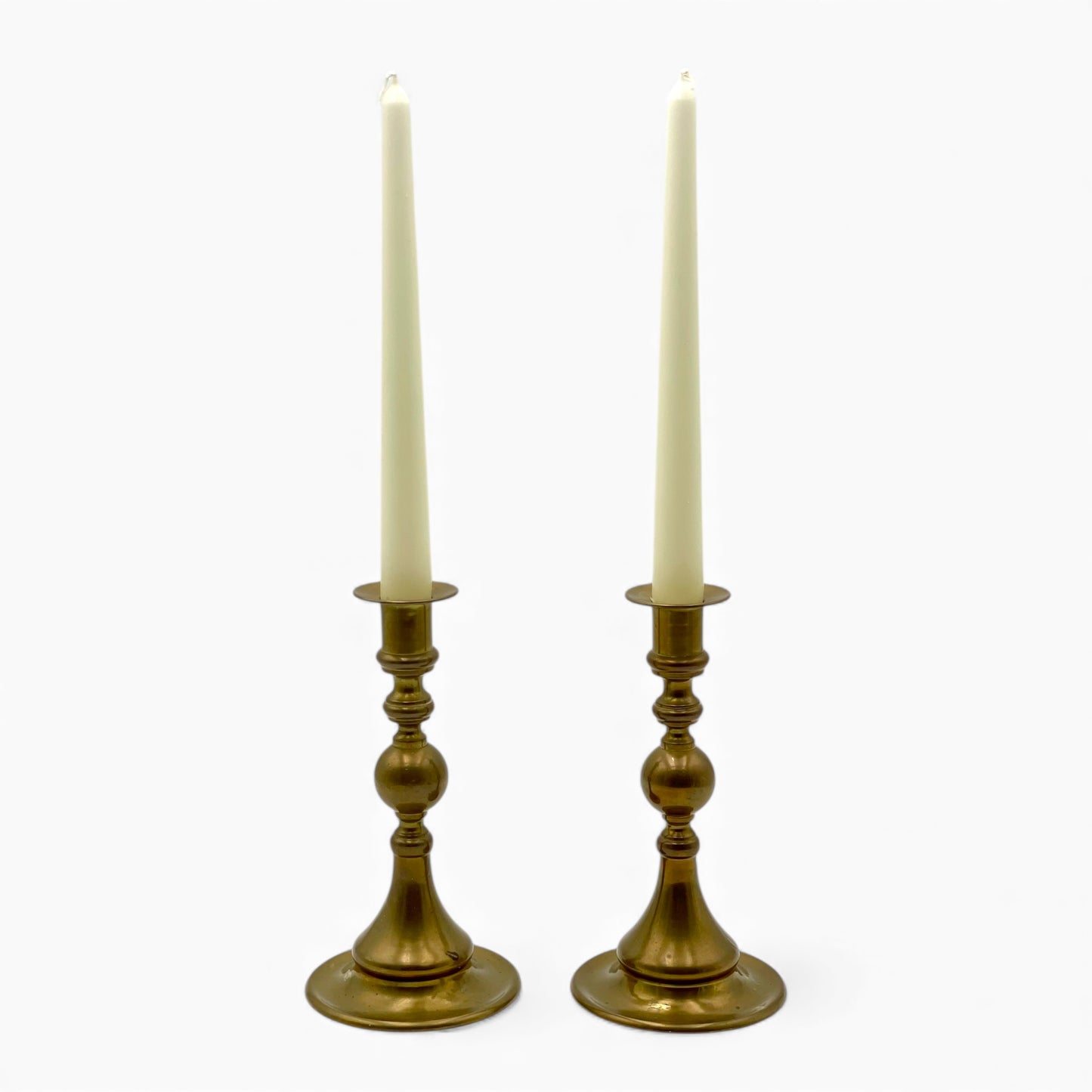 Pair of Antique English turned brass Candlesticks