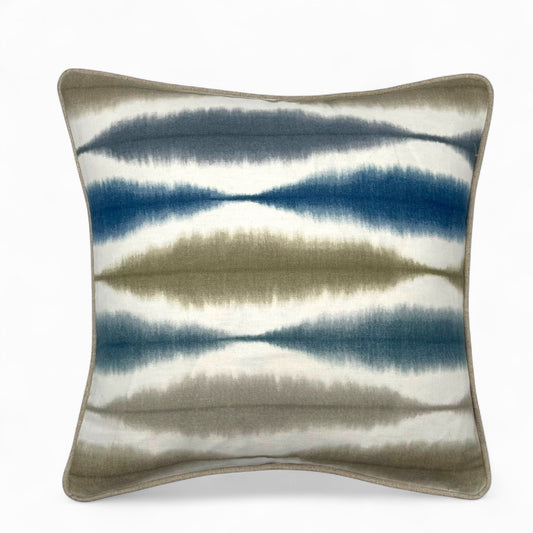 Pillow in English blue waves fabric with indigo Italian linen back