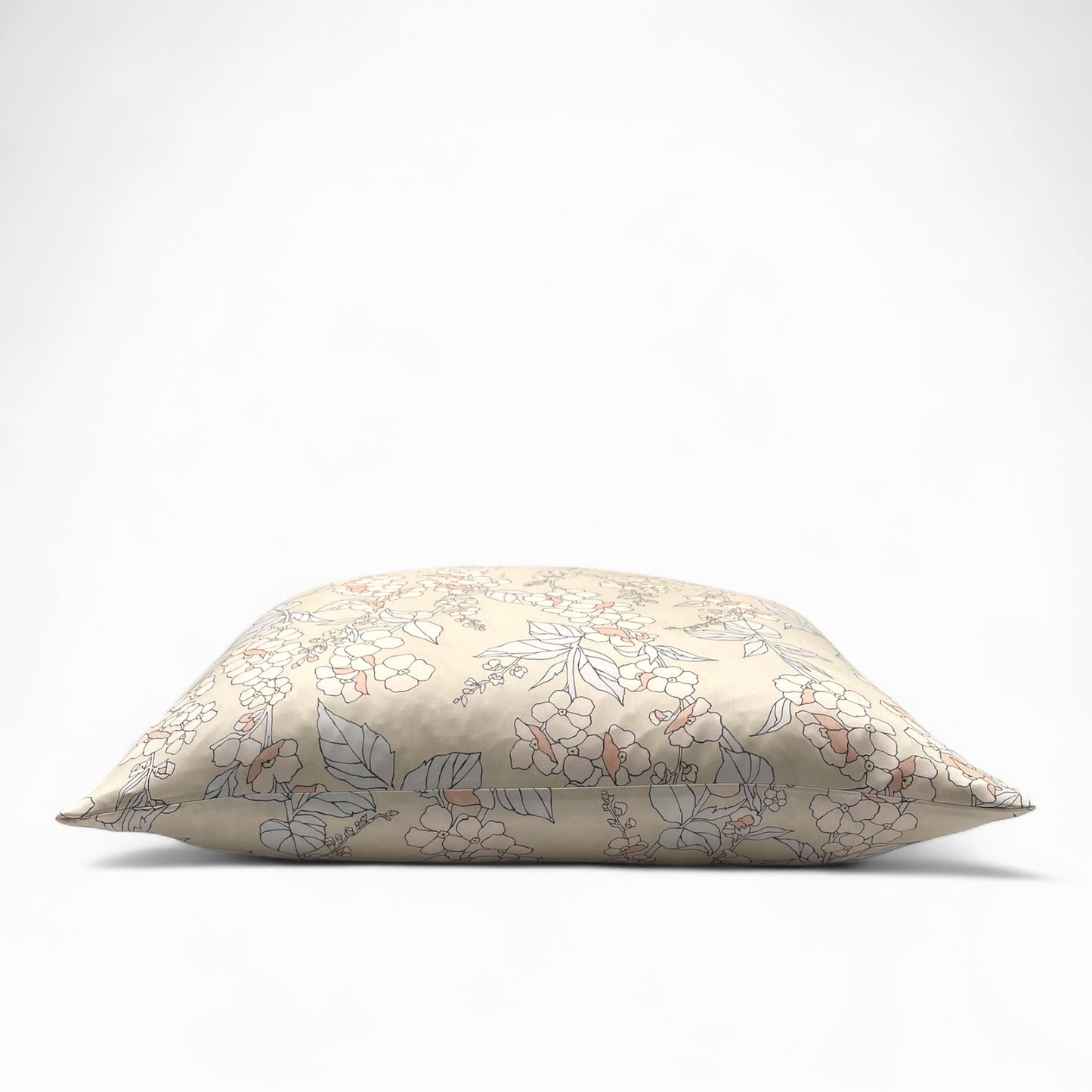 Pillow in vintage 100% Italian Como silk twill “cream flowers branch”