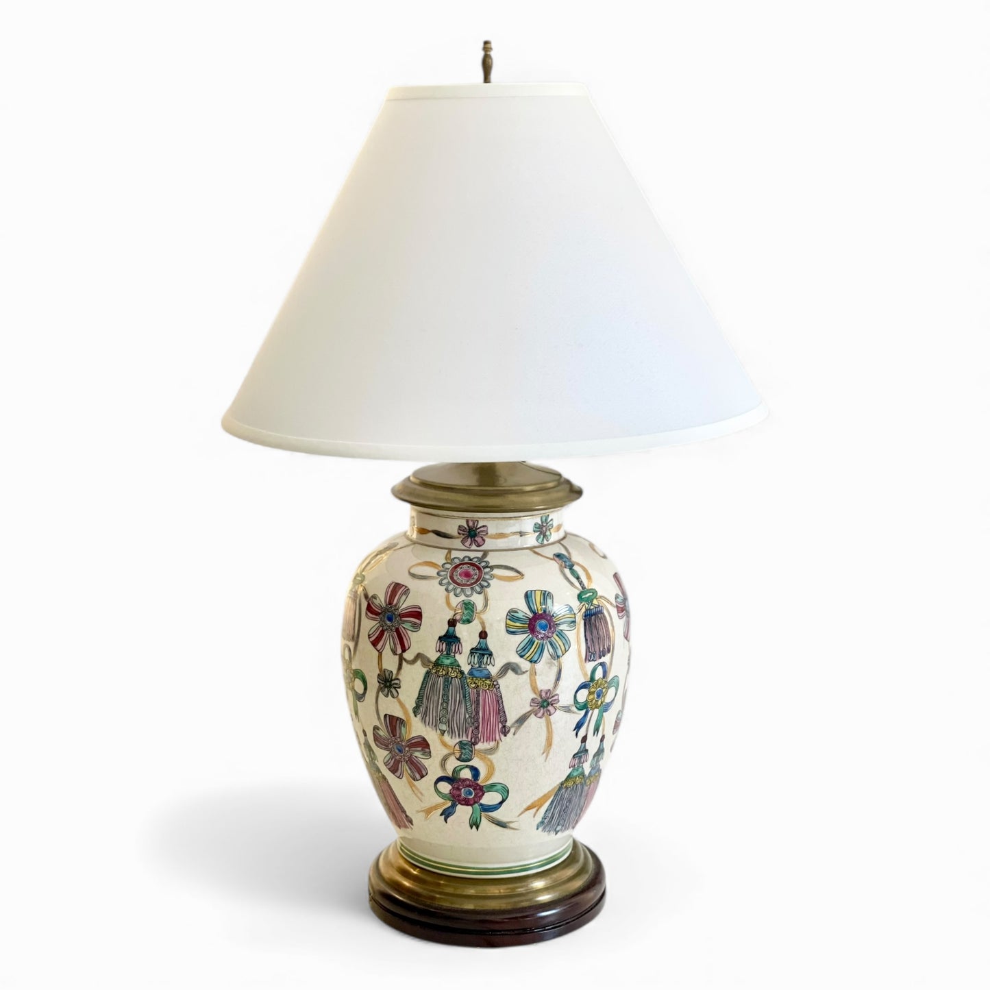 Vintage hand painted tassels and bows ceramic table lamp