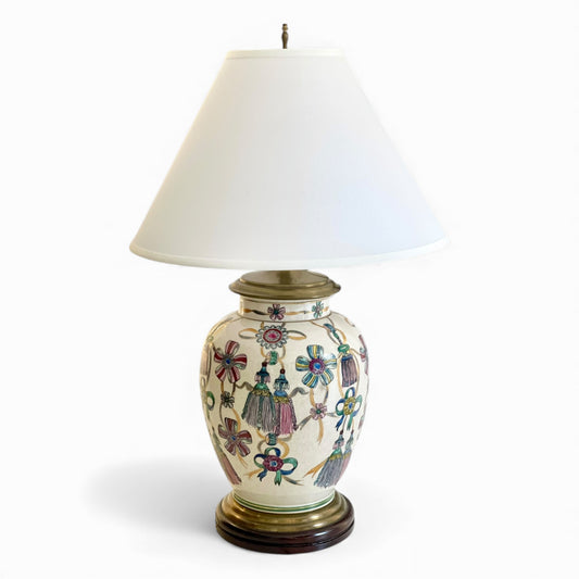 Vintage hand painted tassels and bows ceramic table lamp
