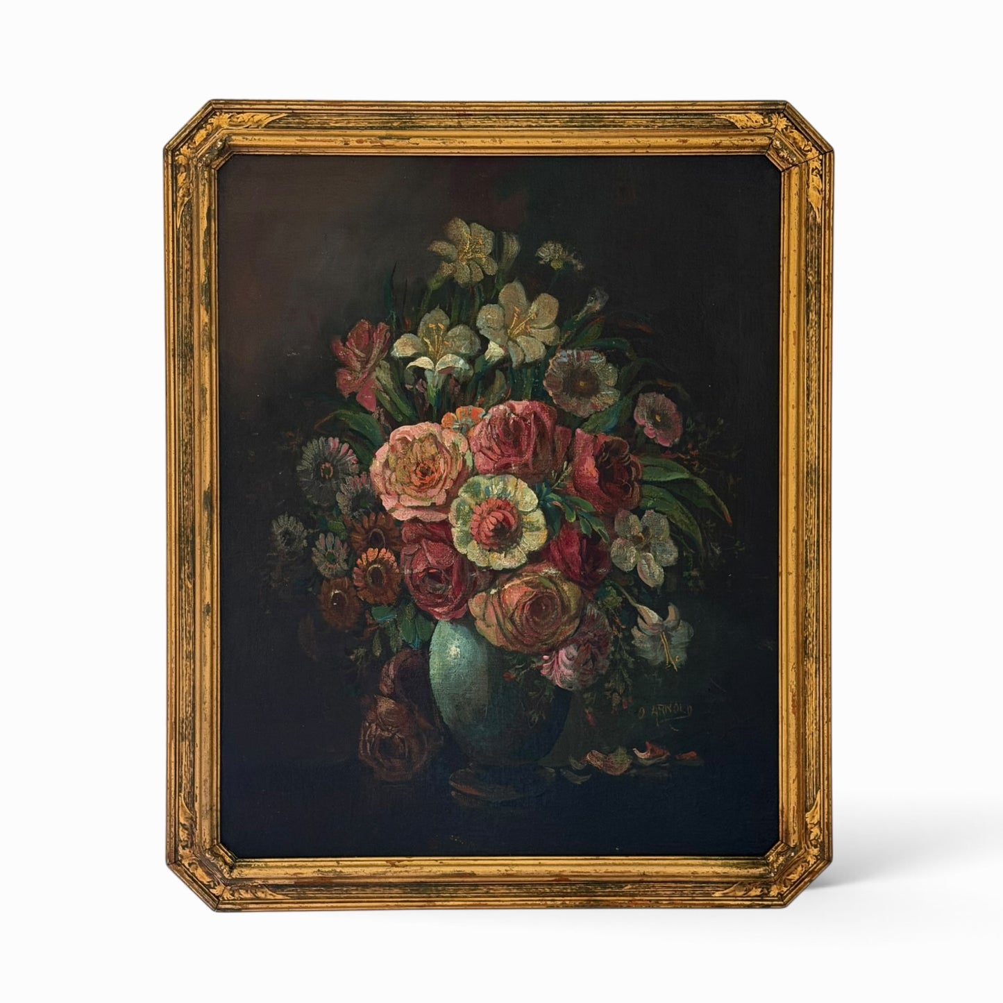 Antique floral still life painting by O. Arnold