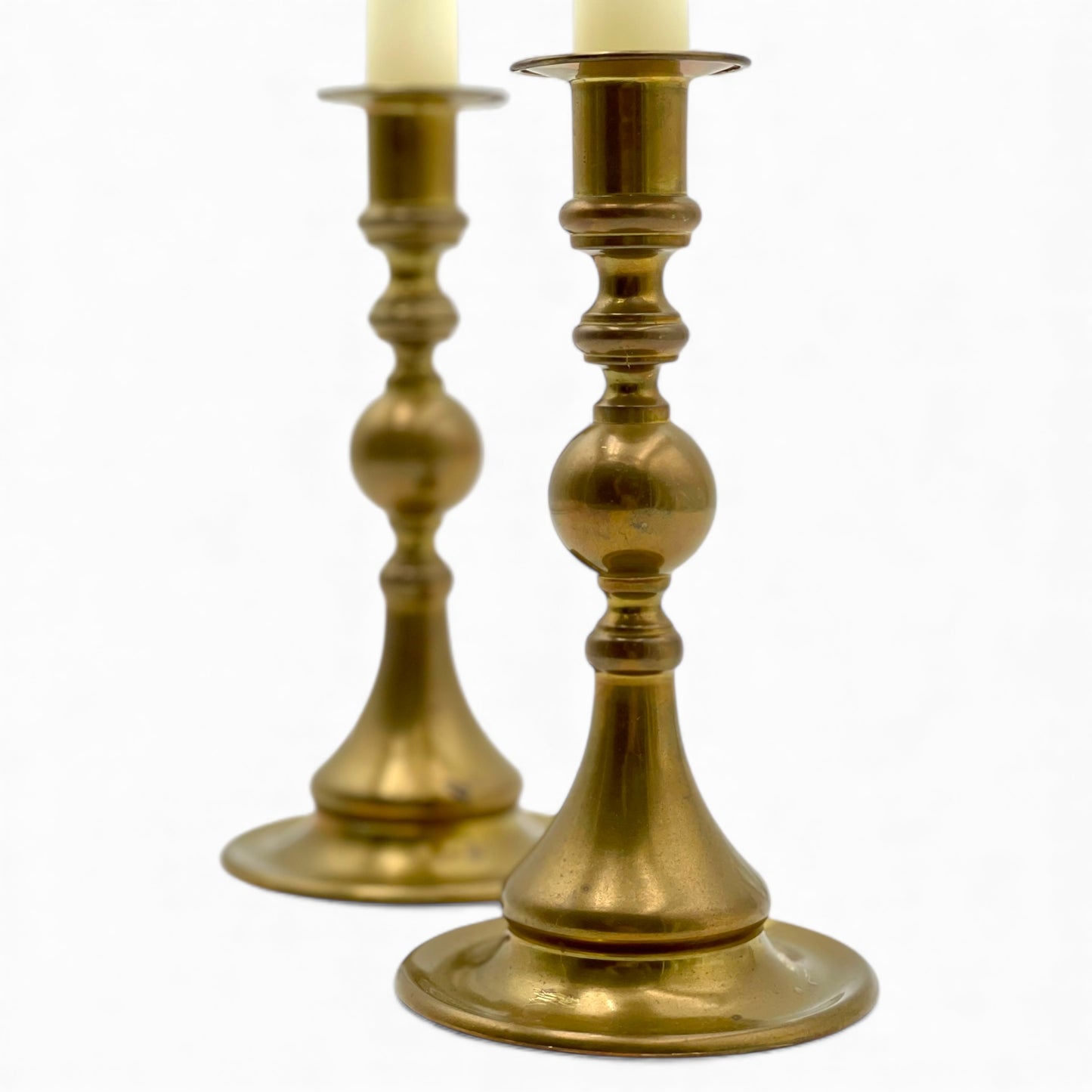 Pair of Antique English turned brass Candlesticks