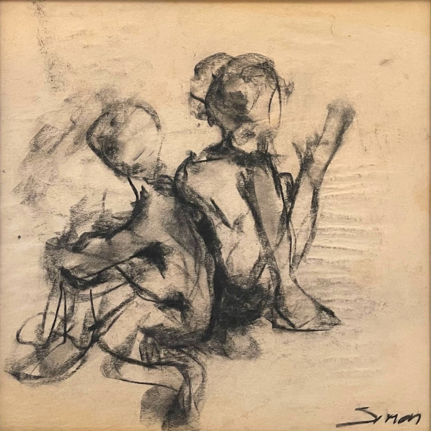 Original drawing of seated children by Simon