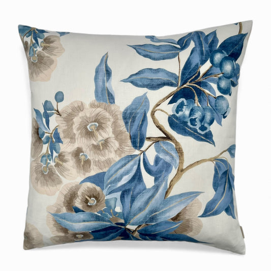 Pillow made with white and blue Anna French fabric