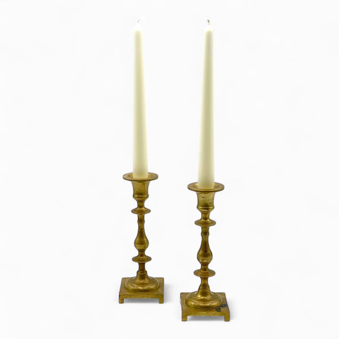 Pair of antique English brass candlesticks