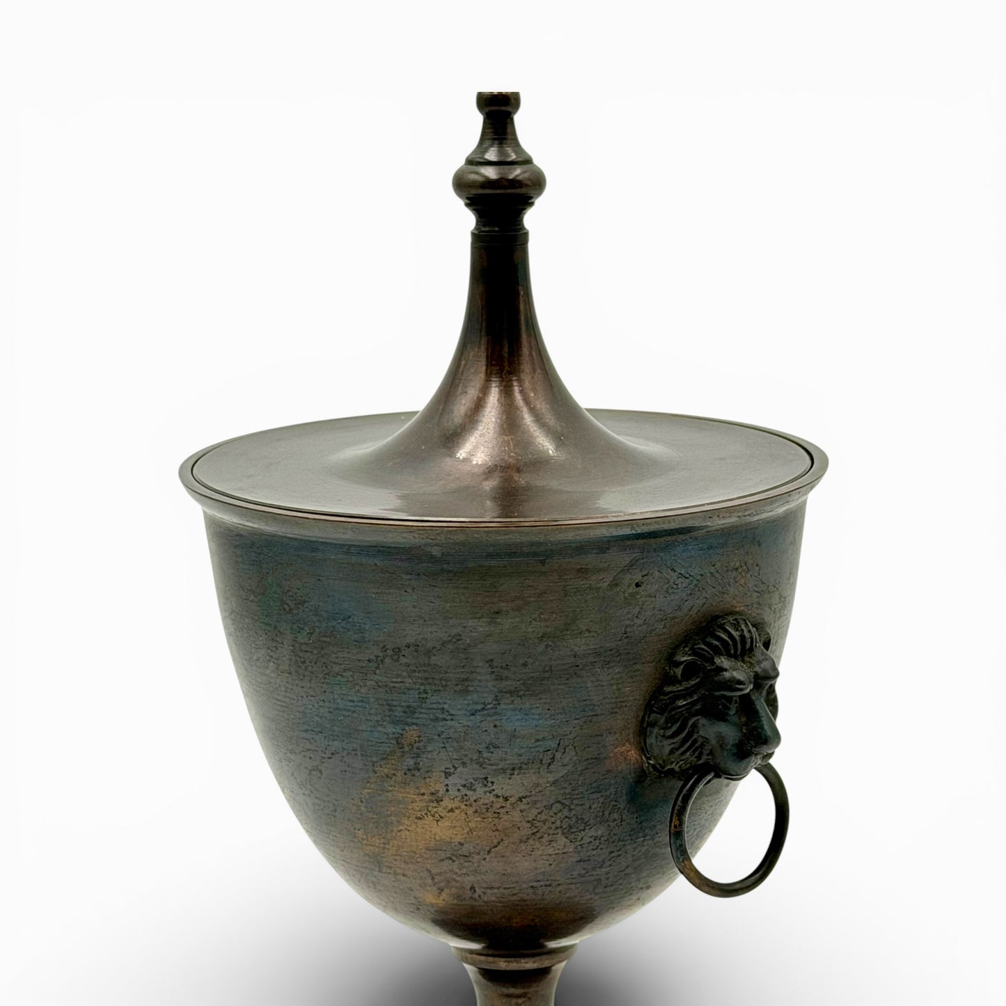 Vintage metal urns with Lion head handles and lid