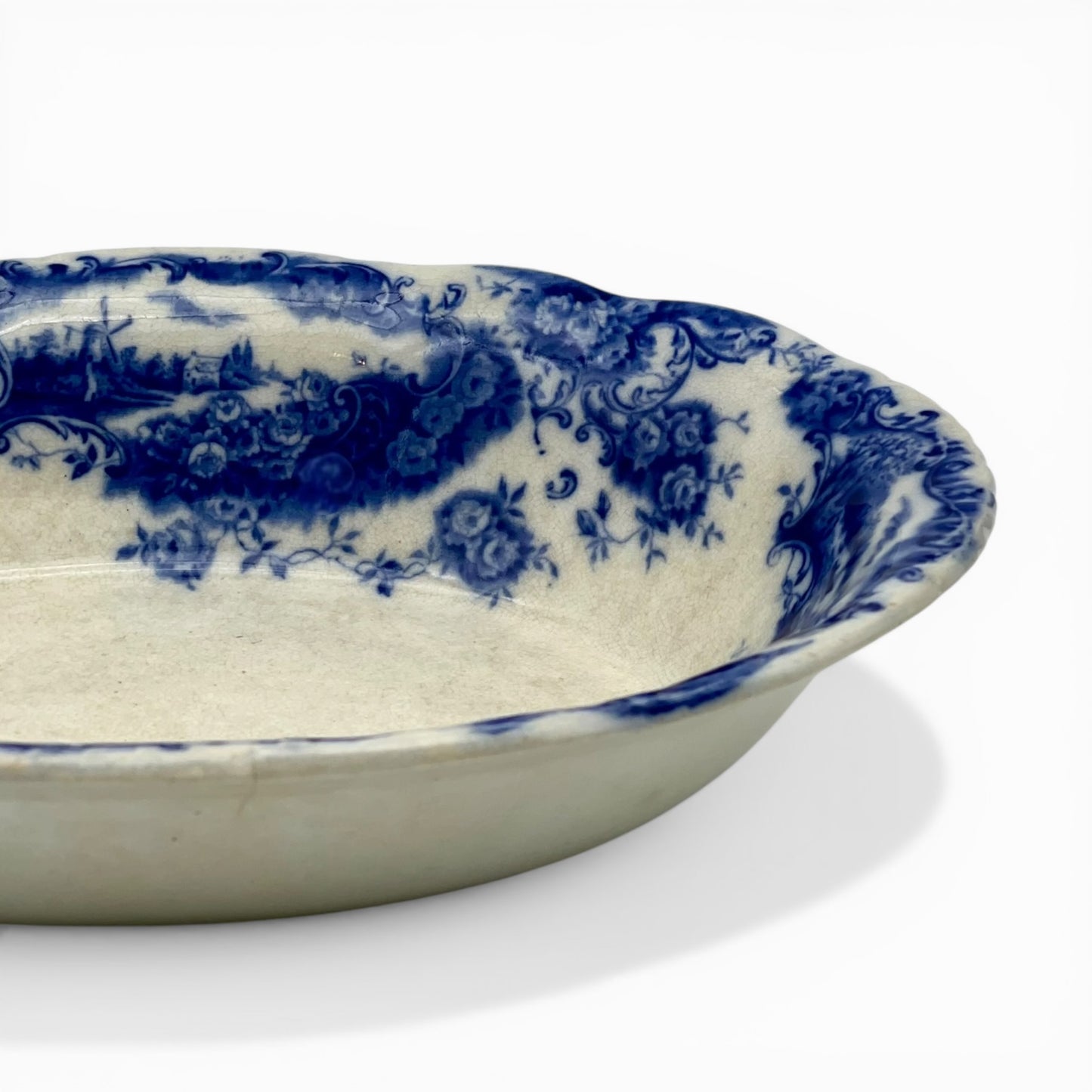 Antique Flow Blue oval serving bowl