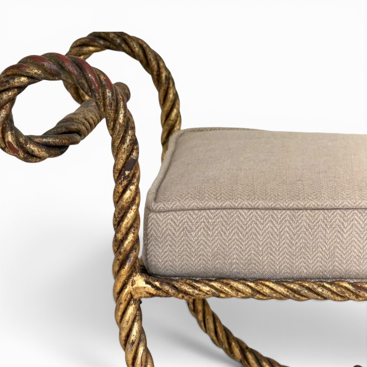 1950s NICCOLINI Gilded Iron Rope and Tassel Bench