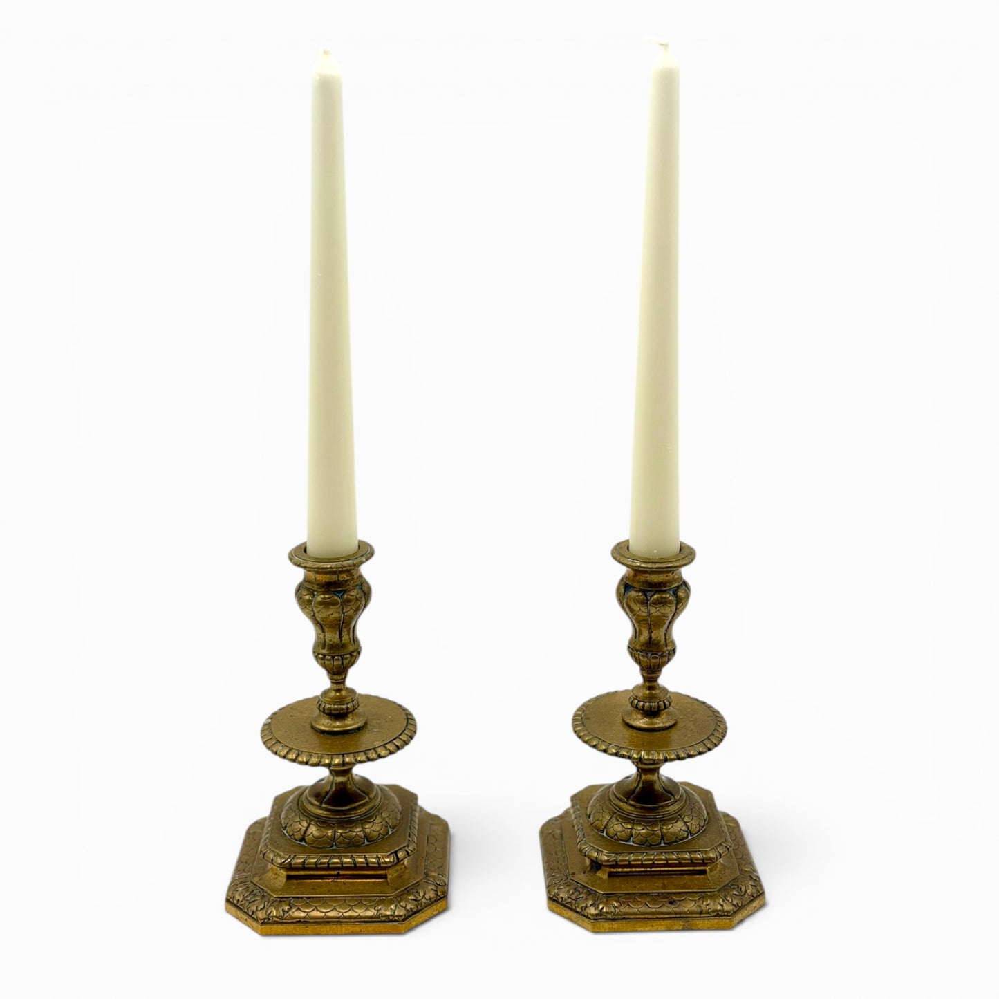 Pair of antique Napoleon III brass candlesticks