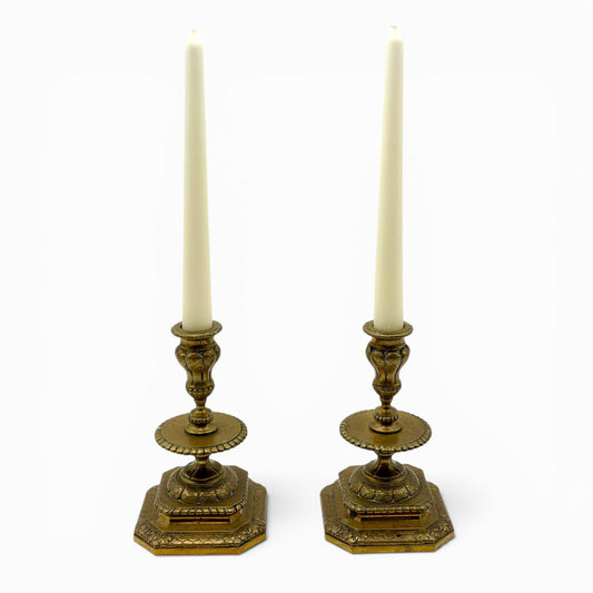 Pair of antique Napoleon III brass candlesticks
