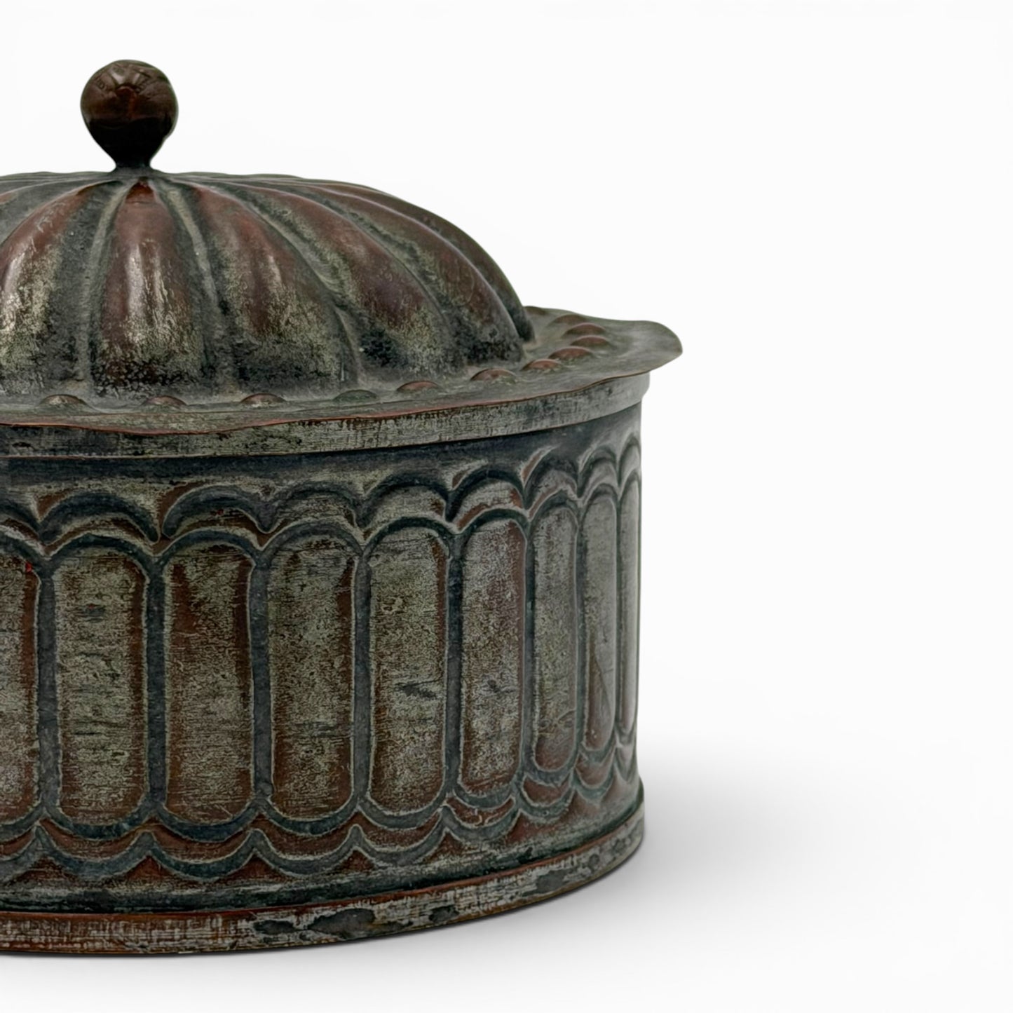 Antique copper alloy trinket box with lid