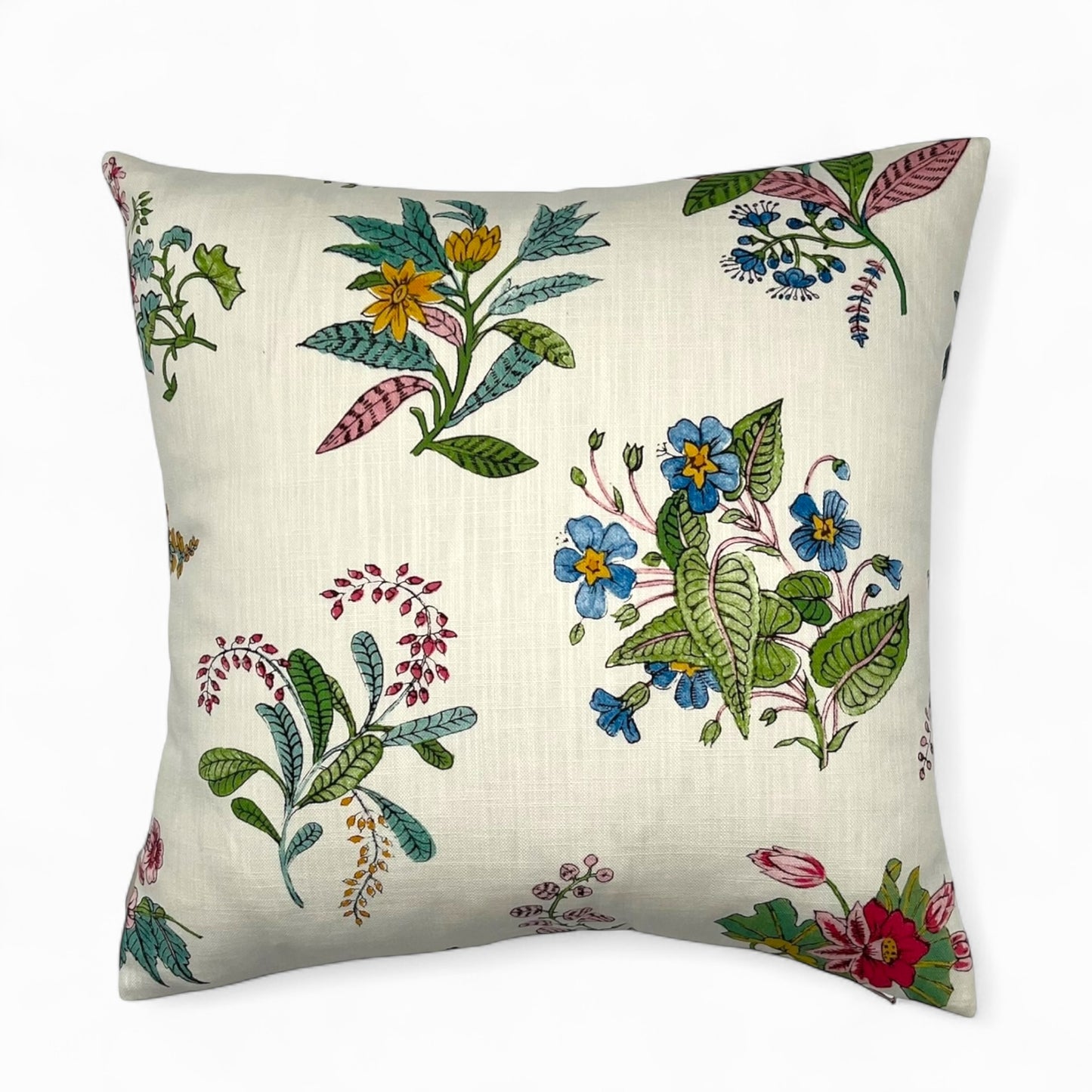 Pillow in woodland floral fabric by HARLEQUIN for Sophie Robinson