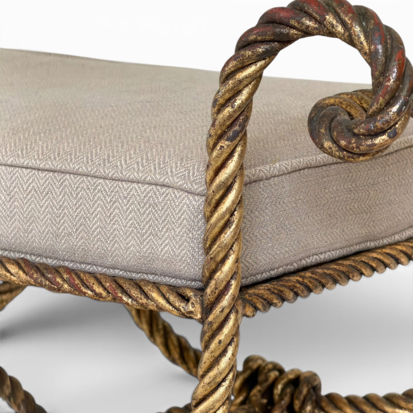 1950s NICCOLINI Gilded Iron Rope and Tassel Bench