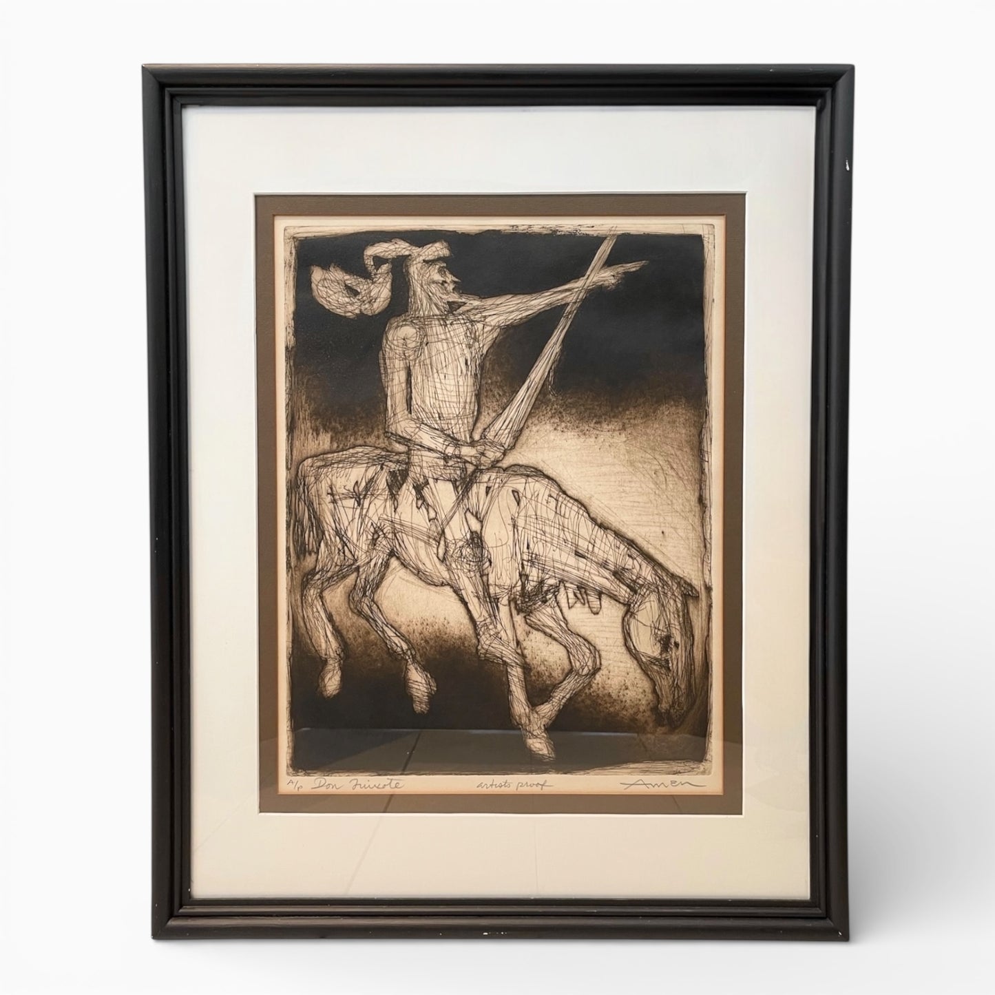 “Don Quixote” artist’s proof etching by Irving Amen