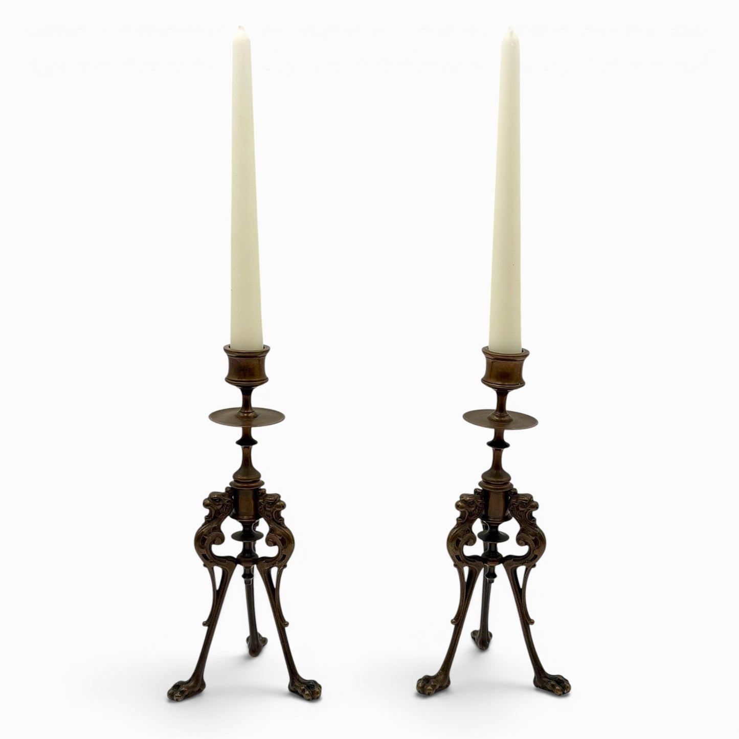 Antique pair of French Empire bronze candlesticks
