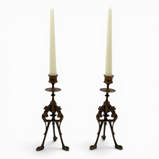 Antique pair of French Empire bronze candlesticks