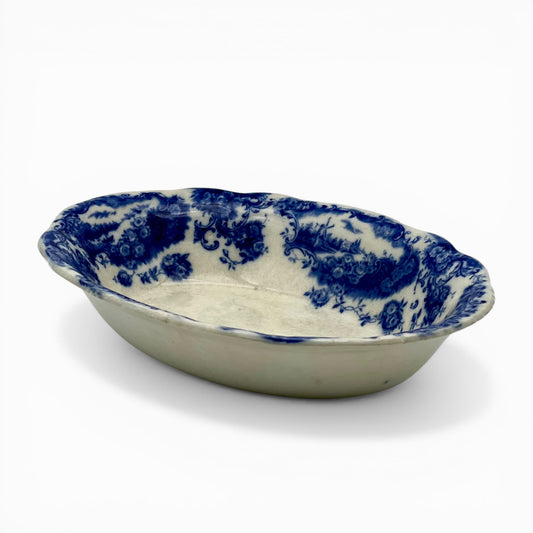 Antique Flow Blue oval serving bowl