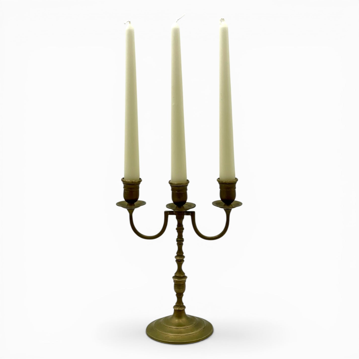 Pair of vintage brass three-light candelabra