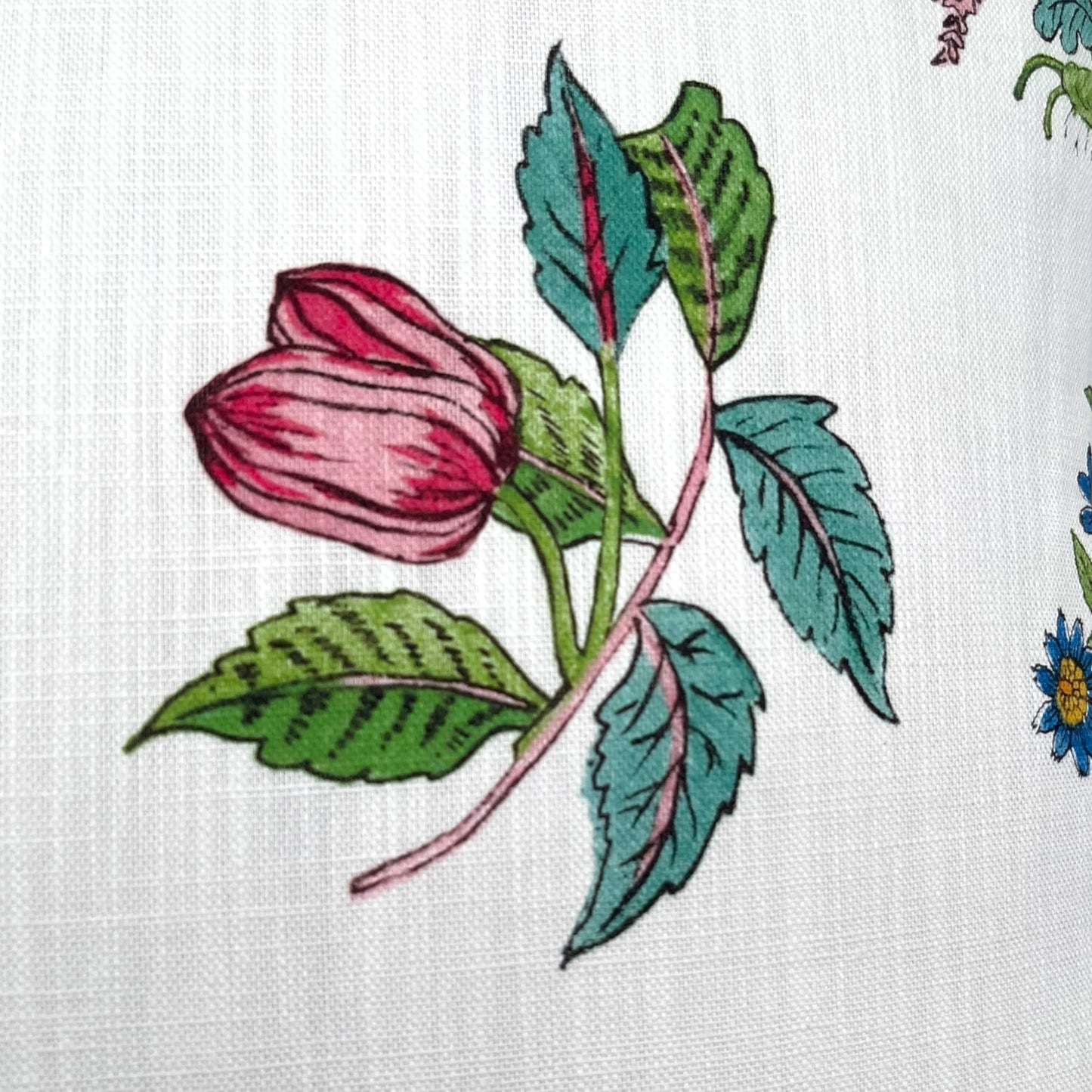 Pillow in woodland floral fabric by HARLEQUIN for Sophie Robinson