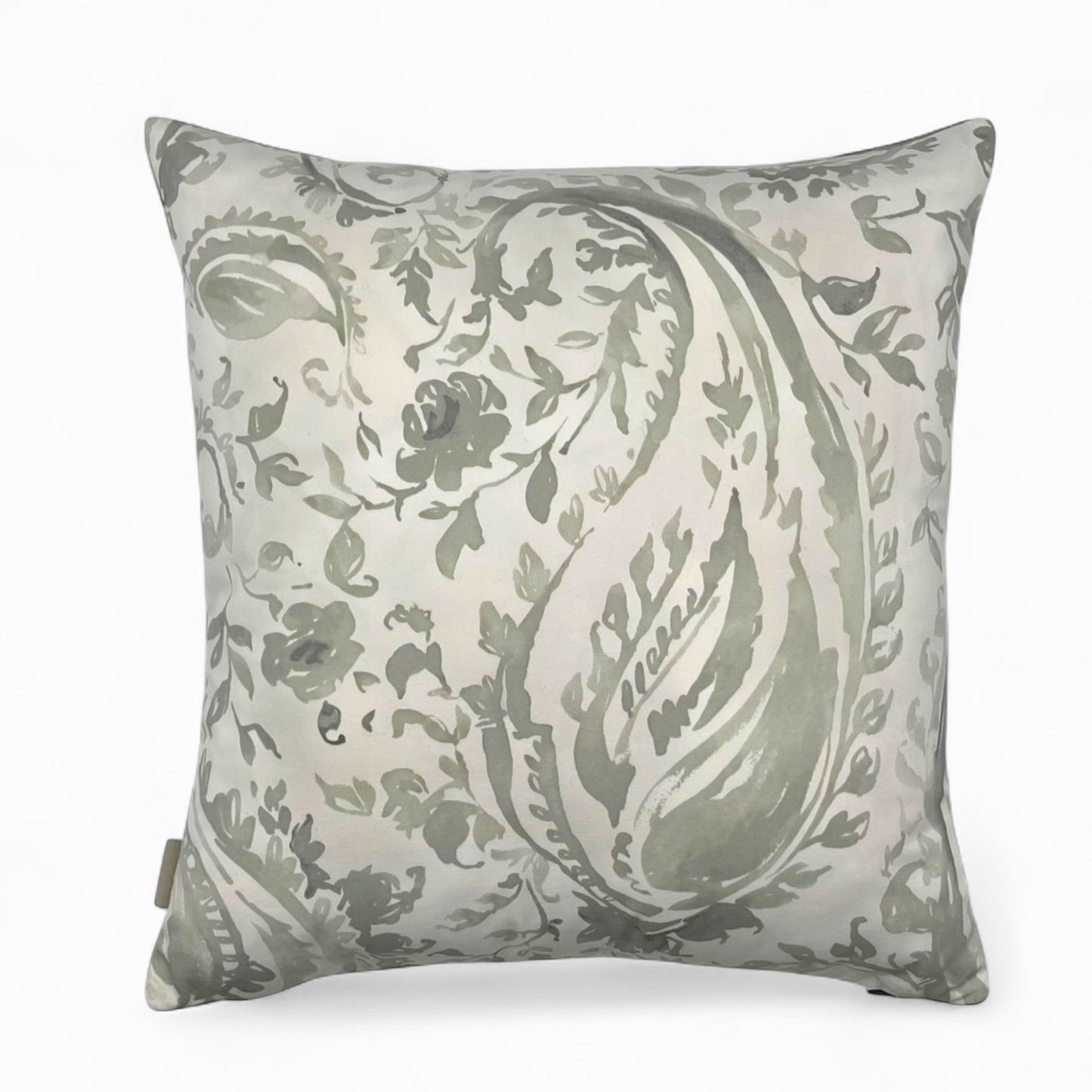 Pillow in Nina Campbell “bouquet on grey” fabric and back in jacquard pattern