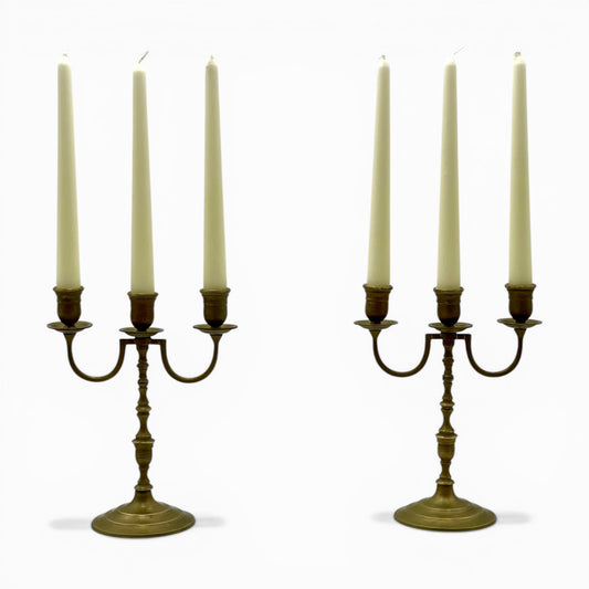 Pair of vintage brass three-light candelabra