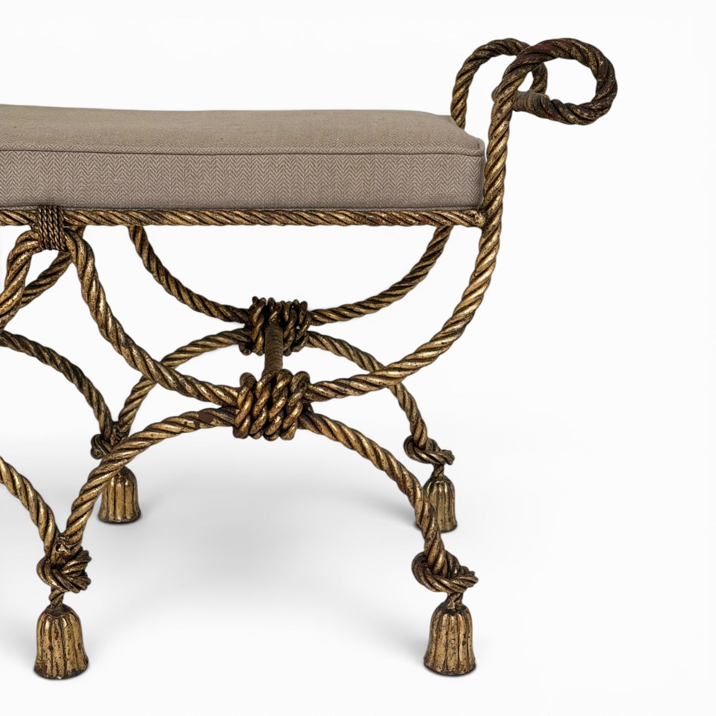 1950s NICCOLINI Gilded Iron Rope and Tassel Bench