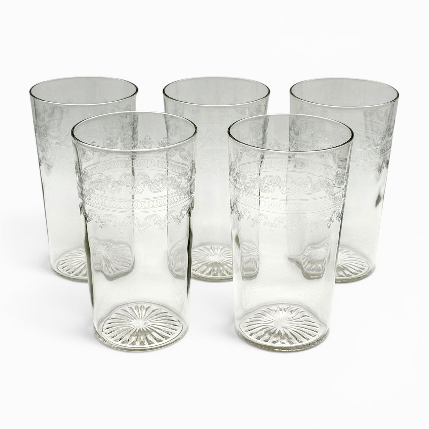 Set of five vintage etched tumblers