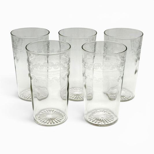 Set of five vintage etched tumblers