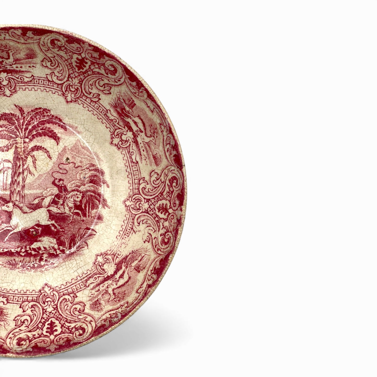 Antique transferware ceramic pastoral bowl