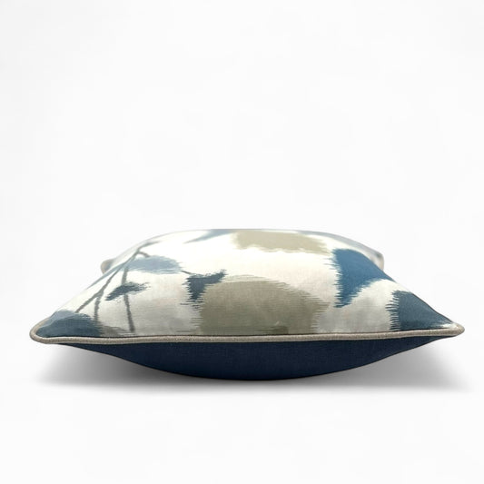 Pillow in English blue floral fabric with indigo Italian linen back