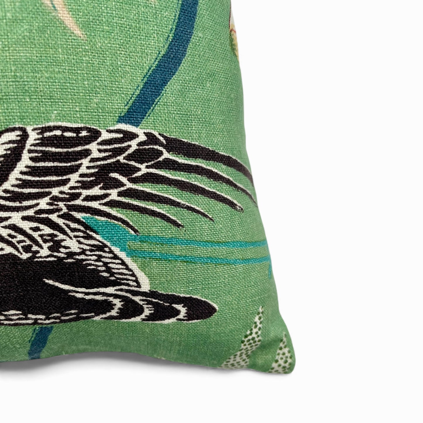 Pillow made with SCHUMACHER Lotus Garden Jade Fabric