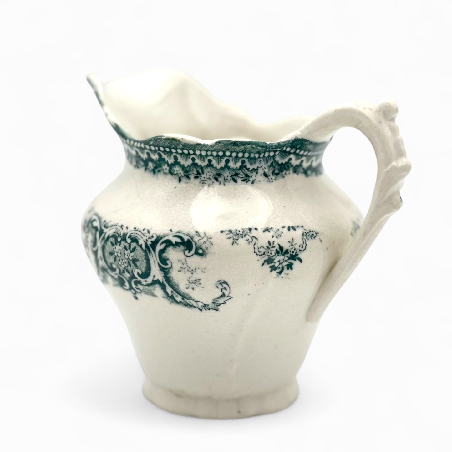 Vintage green transferware creamer