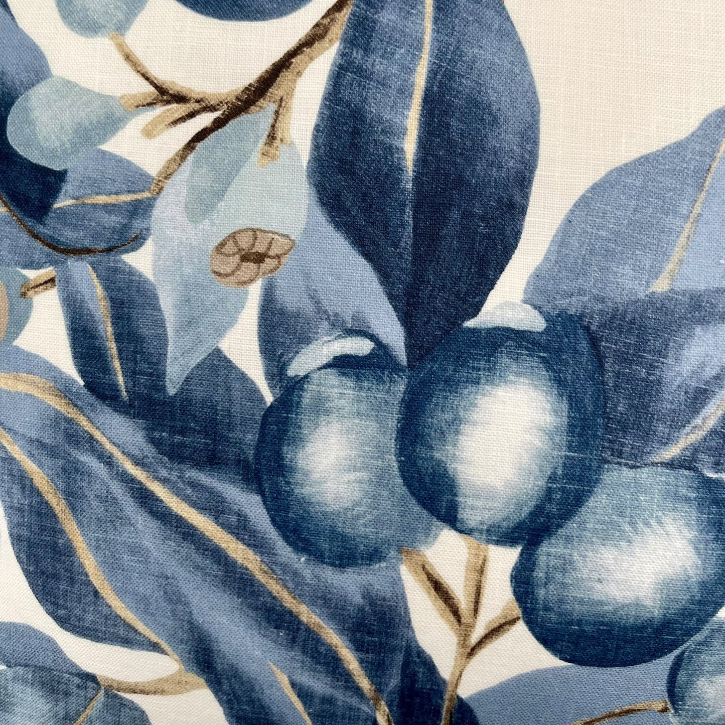 Pillow made with white and blue Anna French fabric