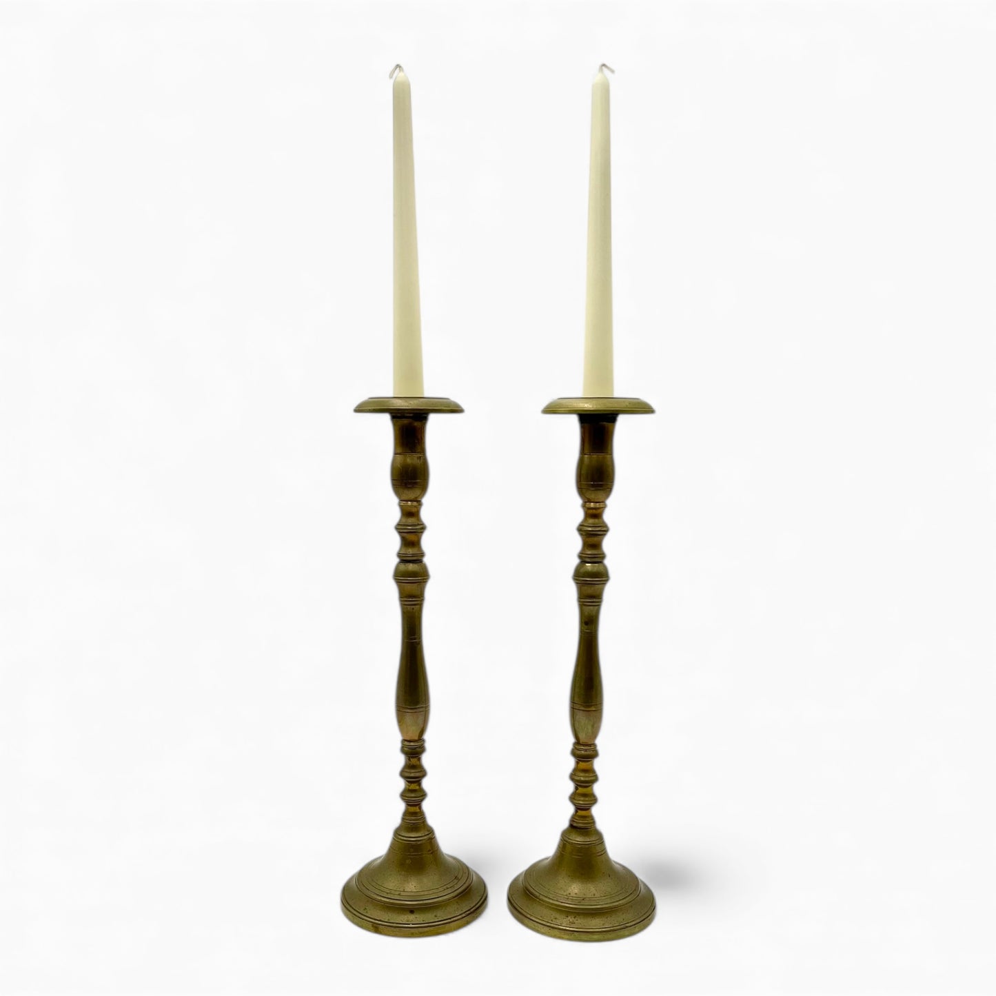 Large pair of antique brass candlesticks