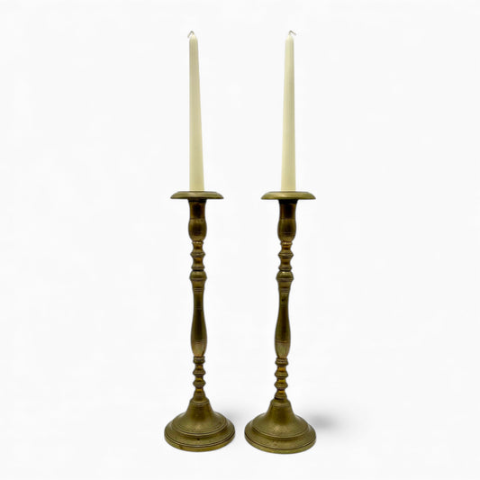 Large pair of antique brass candlesticks