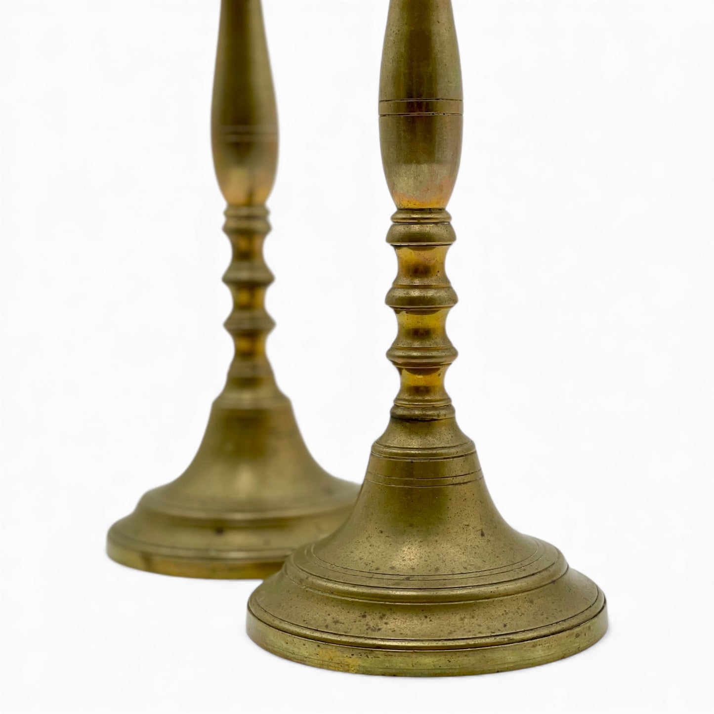 Large pair of antique brass candlesticks