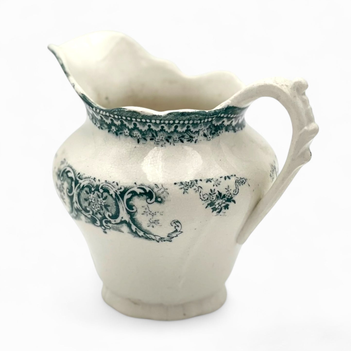 Vintage green transferware creamer