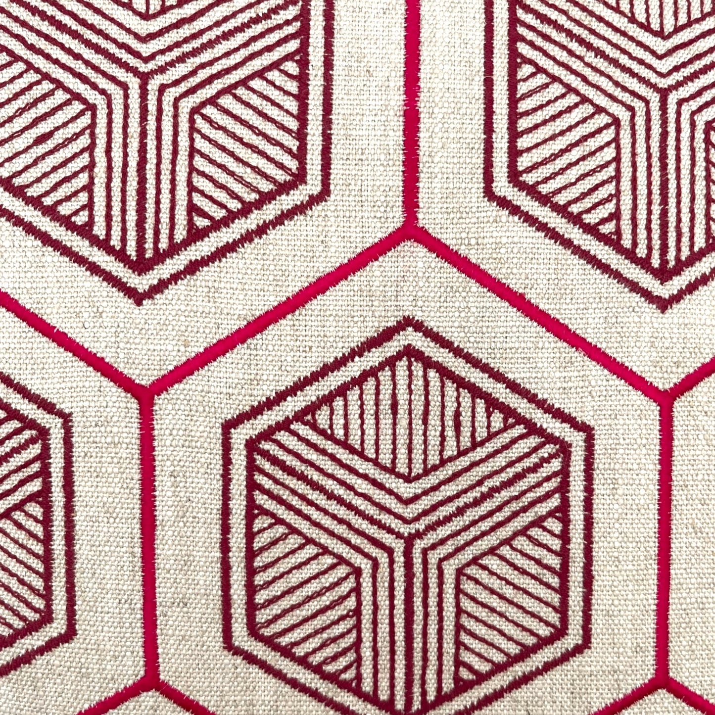 Pillow made with embroidered viscose and linen