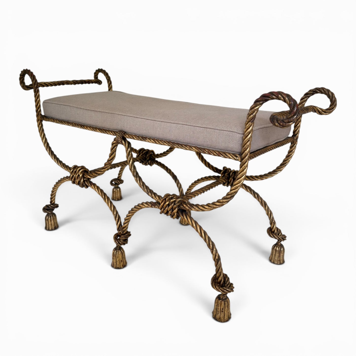 1950s NICCOLINI Gilded Iron Rope and Tassel Bench