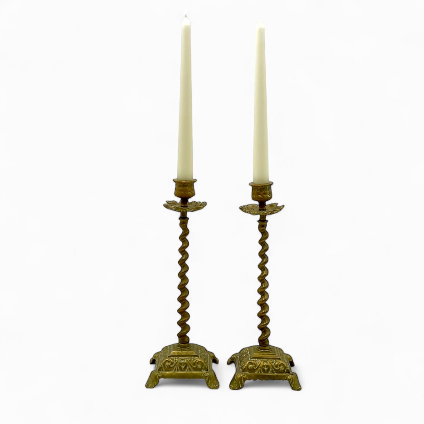 Pair of antique Victorian brass barley twist candlesticks