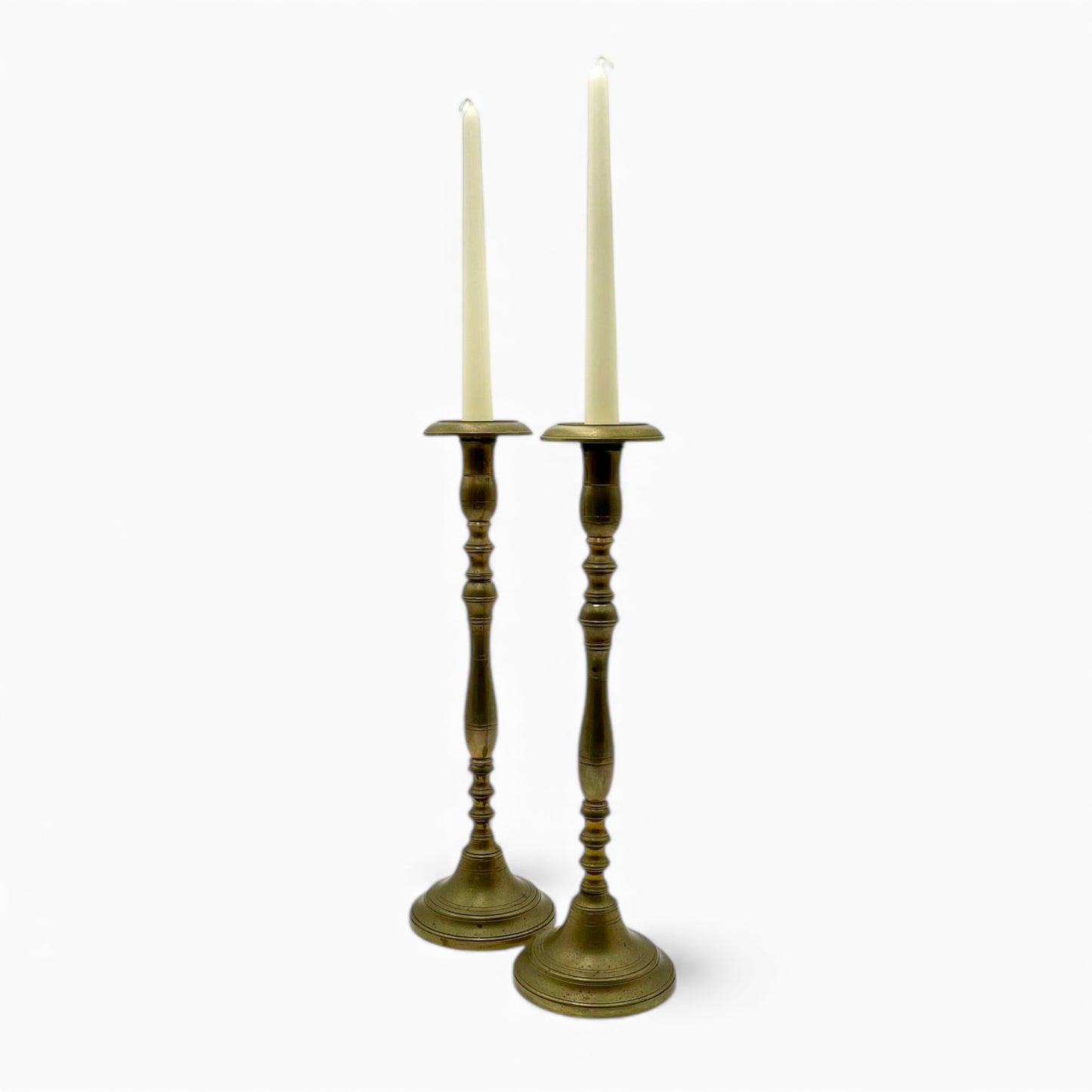 Large pair of antique brass candlesticks