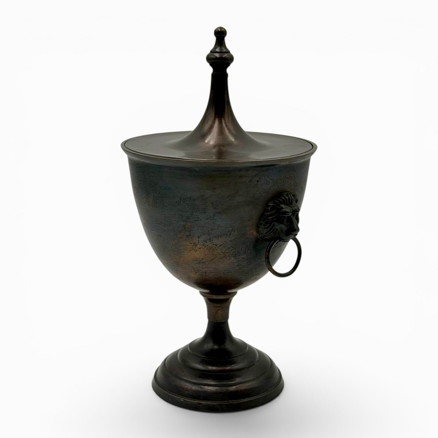Vintage metal urns with Lion head handles and lid