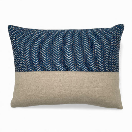 Pillow made with vintage Italian blue Virgin Wool and linen