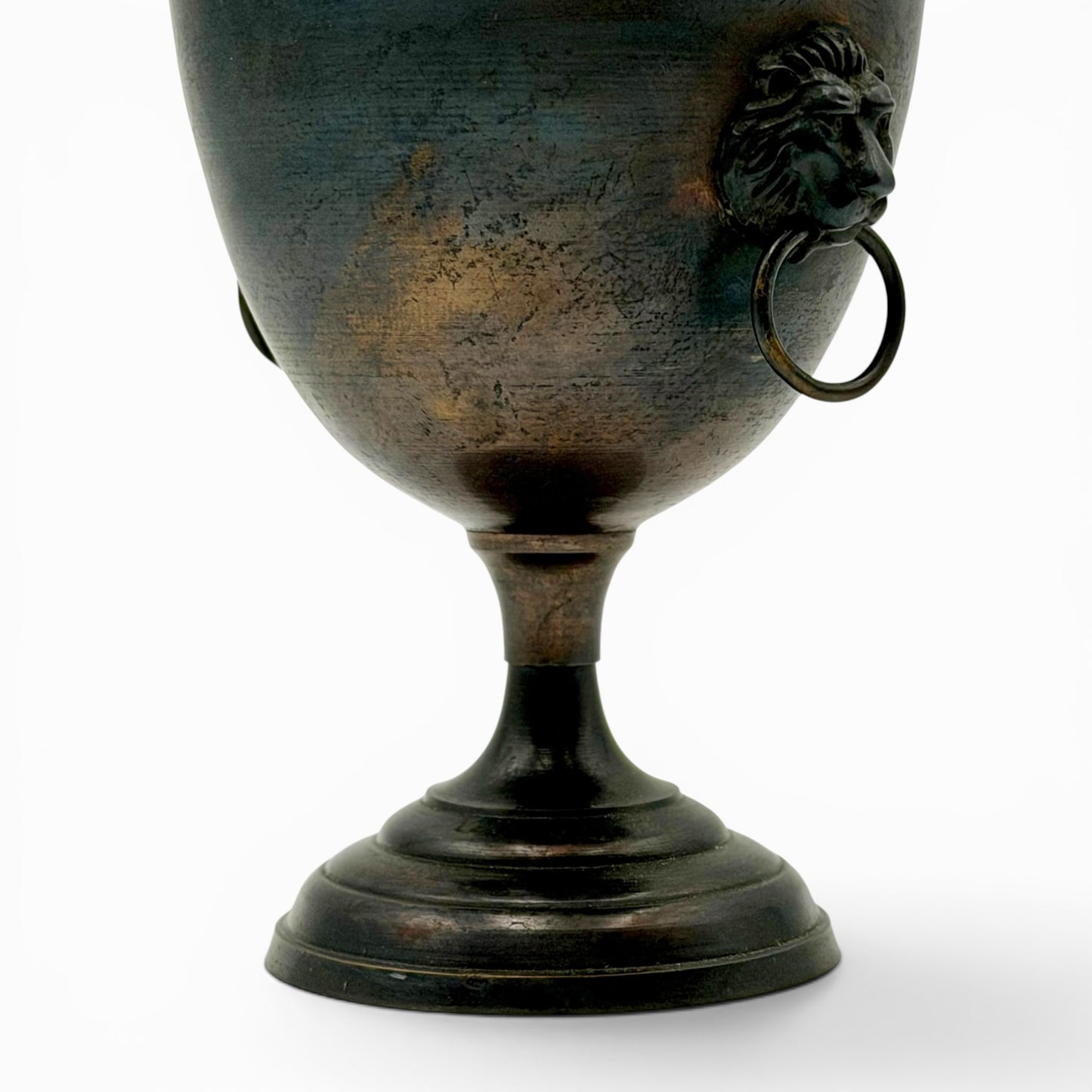 Vintage metal urns with Lion head handles and lid