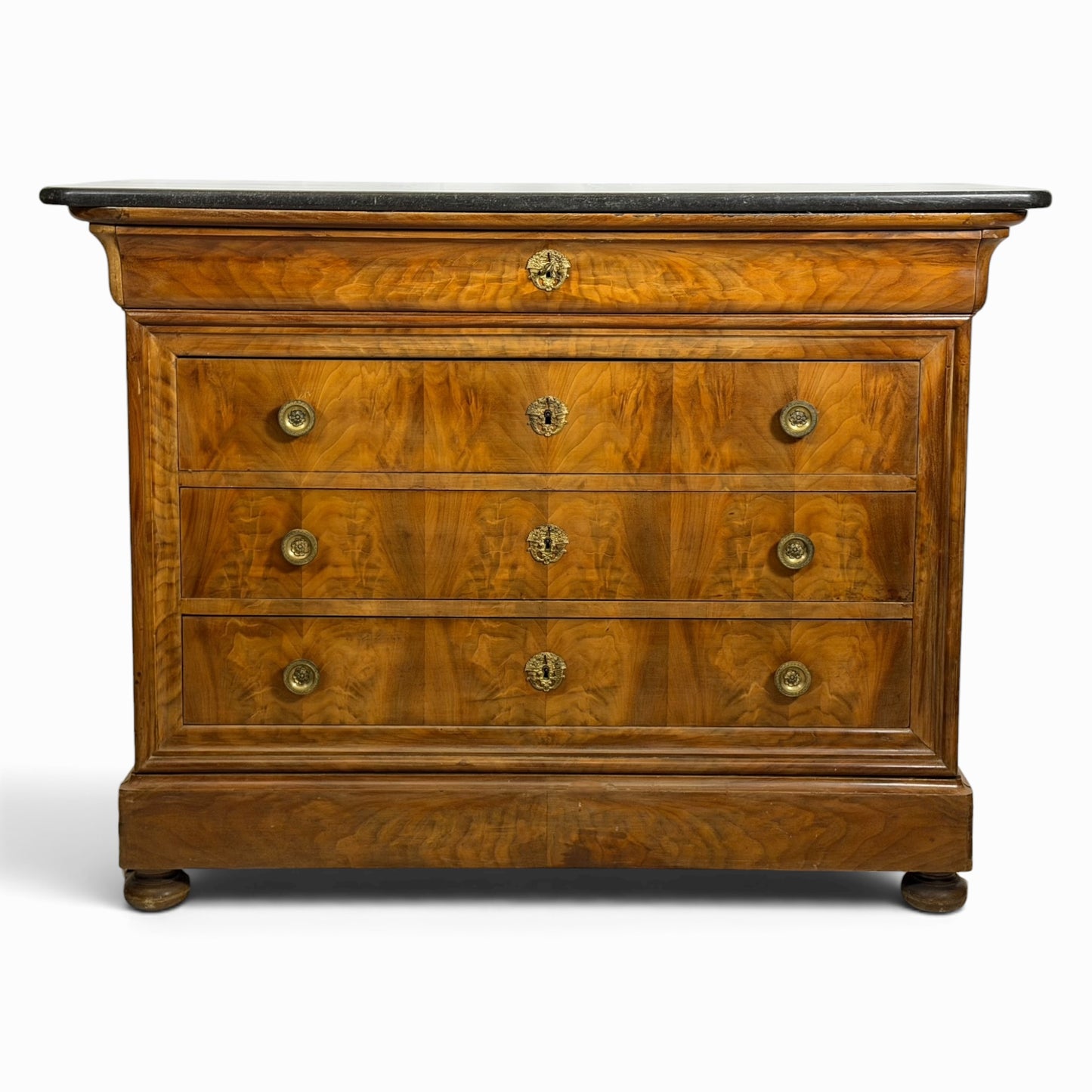 Antique Northern Italian walnut commode with original marble top